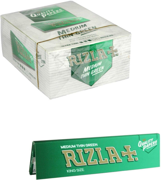 RIZLA GREEN KING SIZE SLIM Original Genuine Smoking Cigarette Rolling Papers (10)